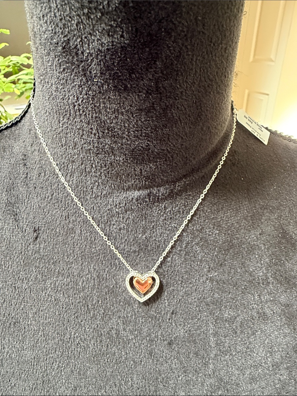 🔥🔥  Silver Chain Necklace with Double Rose/ Silver Heart Pendant